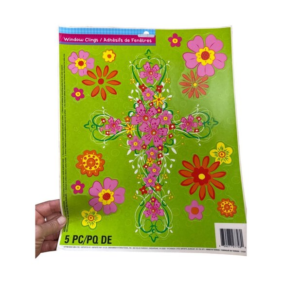 Easter & Spring-Themed Window Clings Set Of 5 Sheets Cross & Floral Designs Reus - Picture 3 of 6